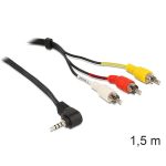   Delock 84504 sztereó jack 3.5 mm 4 pin apa forgatott > 3 x RCA apa 1,5 m kábel