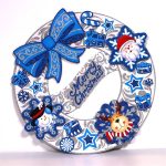   Iris 3D karácsonyi koszorú mintás/39x39cm/fehér-kék karton dekoráció