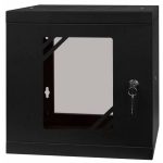   Stalflex RC10-6U-300GB 10" 6U 300 mm mély lapraszerelt fekete üveg ajtós fali rack szekrény