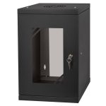   Stalflex RC10-9U-300GB 10" 9U 300 mm mély lapraszerelt fekete üveg ajtós fali rack szekrény
