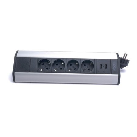 TOO VPS-317-4S IP20, 4x 2P+F, 2x USB-A, ezüst asztalra rögzíthető elosztó TOO VPS-317-4S IP20, 4x 2P+F, 2x USB-A, ezüst asztalra rögzíthető elosztó