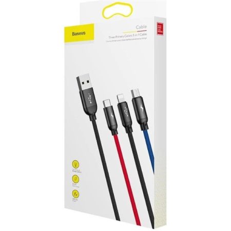 Baseus 3,5A 1,2m USB-A - Lightning/Type-C/MicroUSB tricolor harisnyázott háromágú kábel