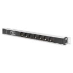   DIGITUS 1U PDU 230V 16A 7xCEE 7/3 aljzat CEE7/7 csatlakozó túlfeszültség védelemmel és vonalszűrővel 2m elosztósor