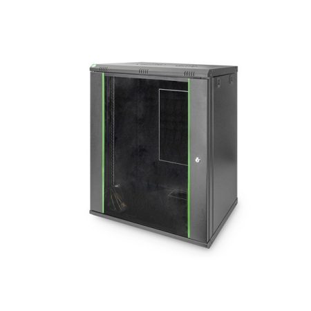 DIGITUS Dynamic Basic 19" 16U 789x600x450mm üvegajtós fekete fali rack szekrény