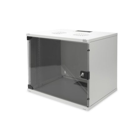 DIGITUS 19" 9U 460x540x400mm lapraszerelt üvegajtós szürke fali rack szekrény