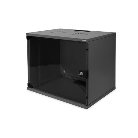 DIGITUS 19" 460x540x400 9U lapraszerelt üvegajtós fekete fali rack szekrény