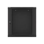   Lanberg WF01-6612-10B 19" 12U SZÉL:600 MÉLY:600 MAG:640 lapraszerelt üvegajtós fekete fali rack szekrény