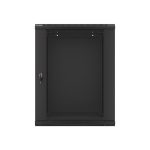   Lanberg WF01-6615-10B 19" 15U SZÉL:600 MÉLY:600 MAG:774 lapraszerelt üvegajtós fekete fali rack szekrény