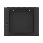   Lanberg WF01-6609-10B 19" 9U SZÉL:600mm MÉLY:600mm MAG:512mm lapraszerelt üvegajtós fekete fali rack szekrény