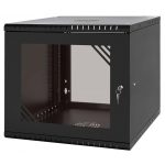   Stalflex RC19-9U-600GB 19" 9U 600 mm mély lapraszerelt fekete üveg ajtós fali rack szekrény