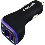   Canyon CNE-CCA08PU PD 18W USB-C/2xUSB-A fekete/lila autós töltő