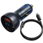   Baseus TZCCKX-0G Particular Digital Display USB + USB C QC3.0 PD 5A 65W szürke autós töltő + kábel