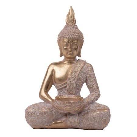 IRIS dekor műgyanta buddha ülő krémszín/arany 25,5cm