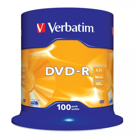VERBATIM 43549 DVD-R 4,7GB/16x/matt ezüst írható felület/egyszer írható DVD 100db/csomag