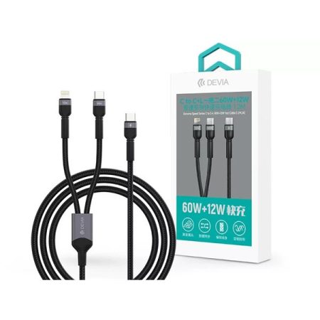 Devia ST111653 Extreme Speed Series 1,2m 60W+12W Type-C/Type-C + Lightning fekete adat és töltőkábel