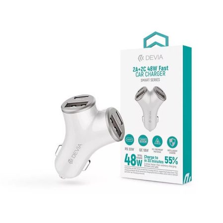 Devia ST112537 Smart Series 48W PD+QC 2xUSB+2xType-C ezüst autós gyorstöltő