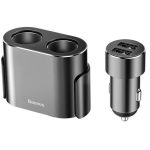   Baseus High Efficiency 3,4A, 2×USB Type-A + szivargyújtó kimenet fekete autós töltő