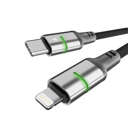 AVAX CB635 STEELY LED 1m 27W USB-C - Lightning fekete fonott gyorstöltő kábel AVAX CB635 STEELY LED 1m 27W USB-C - Lightning fekete fonott gyorstöltő kábel