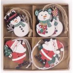   IRIS fa akasztós hóember és mikulás szettben, 8 darabos, 4 féle 5 x 5 cm