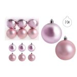   IRIS karácsonyi dísz  gömb, szettben, pvc dobozban, 6dbos, rózsaszín 7 cm