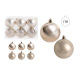  IRIS karácsonyi dísz  gömb, szettben, pvc dobozban, 6dbos, krém silver 7 cm