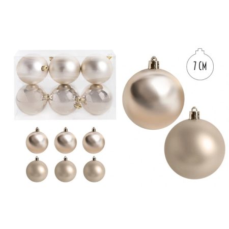IRIS karácsonyi dísz  gömb, szettben, pvc dobozban, 6dbos, krém silver 7 cm