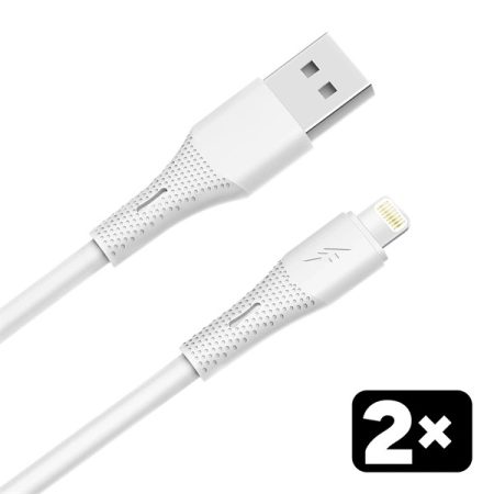 AVAX CB4302 2x USB-A – Lightning szilikon töltőkábel csomag, 1.5 m, fehér