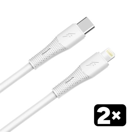 AVAX CB4304 2x 27W USB-C – Lightning szilikon töltőkábel csomag, 1.5 m, fehér