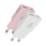   AVAX CH6412 30W GaN USB-C és USB-A gyorstöltő Duo csomag, fehér+rózsaszín