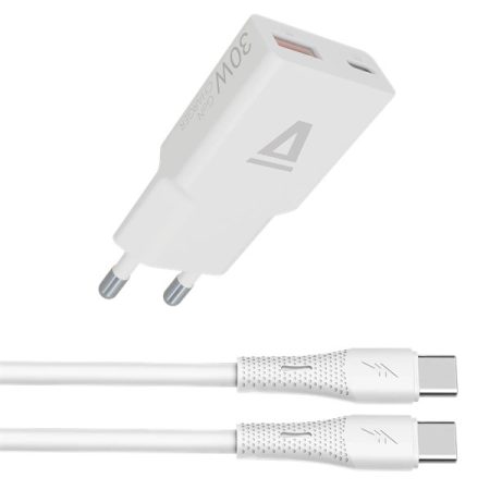 AVAX CH6413 30W GaN töltő és 60W USB-C szilikon kábel csomag, fehér